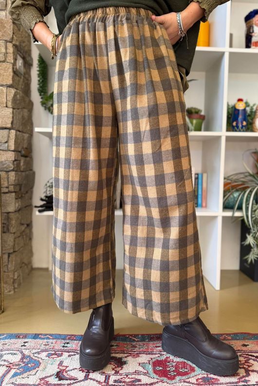 Nora Brushed Cotton Gingham Kick Pant Deep Olive